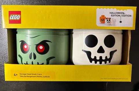 LEGO Storage Head Small 2 Pcs Halloween Edition Zombie Skull Container NEW!