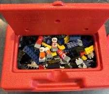 Lego 11x7.5x3.5" Storage Box Carry Case Red Plastic 1982 USA + Lego Mini-figures