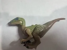 Genuine LEGO Jurassic World Velociraptor Dinosaur Figure Green Tan Complete