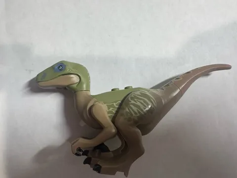 Genuine LEGO Jurassic World Velociraptor Dinosaur Figure Green Tan Complete