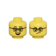 LEGO - Minifig, Head Glasses, Open Mouth Smile with Gap Teeth / Angry Frown