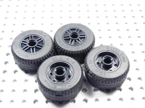 LEGO Lot of 4 Black Tire w/ Black Rims Hubs Vehicle 30.4x14 BS
