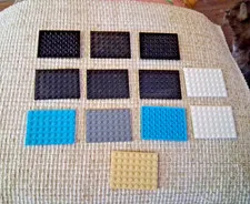NEW LEGO® 12 Assorted Color Plates 6 x 8 Lot Black, Blue, White, Gray, Beige