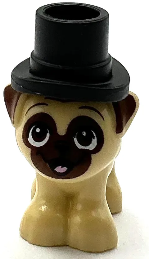 Lego New Dog Mini Doll Style Pug Standing with Reddish Brown Muzzle with Top Hat