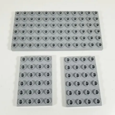 3 Lego DUPLO Light Grey Gray Base Plate LOT 6 x 12 and 2 of 6 x 4 Hole Castle