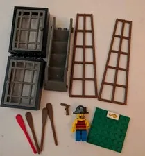 Vintage 80's Lego Pirate Mixed Lot Oars Jail Doors Ship Mast Parts Stairs Arrow