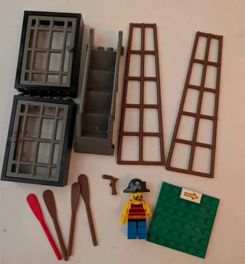 Vintage 80's Lego Pirate Mixed Lot Oars Jail Doors Ship Mast Parts Stairs Arrow