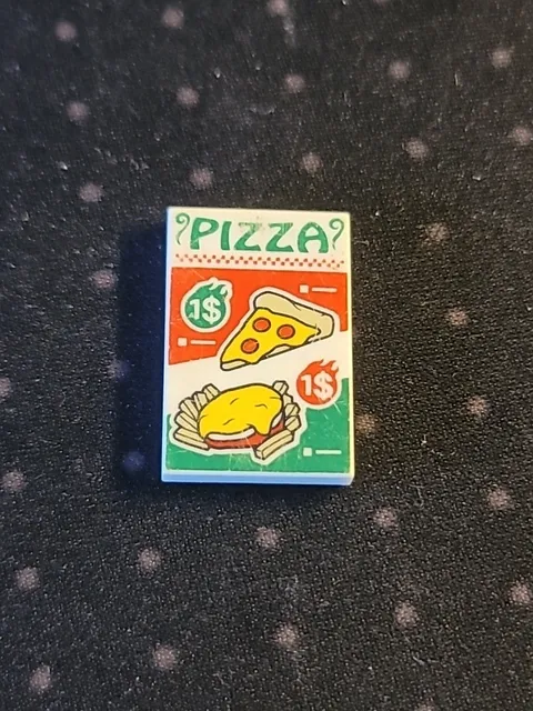 Lego White Tile 2 x 3 with Red and Green PIZZA Ad Pattern - Medium Play