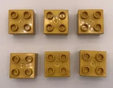 Gold Duplo Lego Group # 3437 Lot of 6 Square Pieces 3 cm 1.25" Building Toys