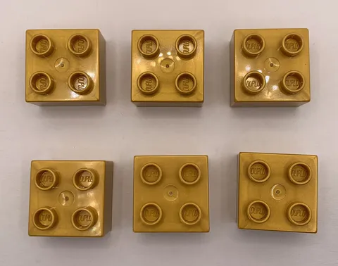 Gold Duplo Lego Group # 3437 Lot of 6 Square Pieces 3 cm 1.25" Building Toys