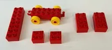6 PIECES Lego Duplo 2x6 Brick Train Car Base Chassis Red Yellow Wheels & Blocks
