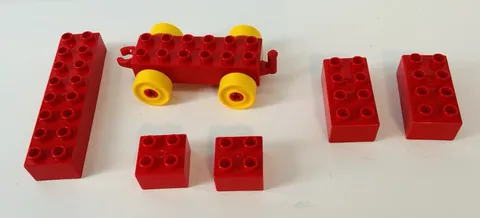 6 PIECES Lego Duplo 2x6 Brick Train Car Base Chassis Red Yellow Wheels & Blocks