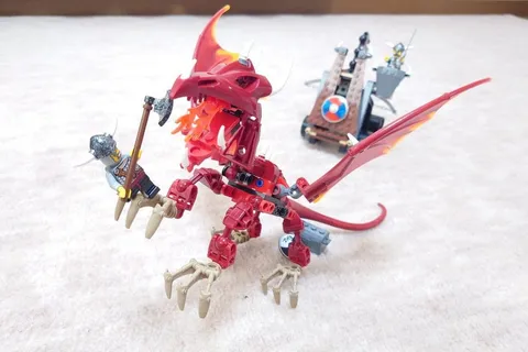 LEGO Vikings Viking Catapult versus the Nidhogg Dragon 7017 Used Retired As Is