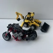 2 X LEGO Technic Sets 42197 Backhoe Loader & 42132 Motorcycle Chopper incomplete