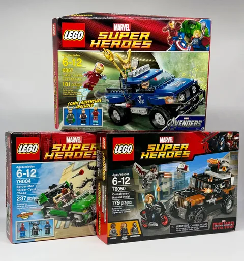LEGO MARVEL Set LOT- 6867, 76004 & 76050- 3 Truck Builds-Iron/Spider/Falcon- NIB