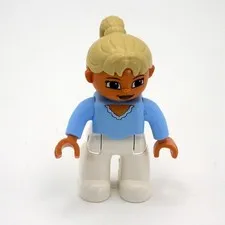 Lego Duplo Woman Mom Figure with Blond Hair White Pants Light Blue Shirt/Top