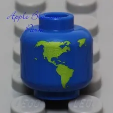 NEW Lego GLOBE Planet Earth World Continents Map Minifig Blue w/Lime Green Head