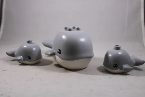 LEGO Parts - Light Bluish Gray Duplo Whale with White Base - Lot 2 Baby Adult