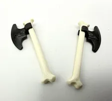 LEGO MINIFIG WEAPONS - Bone Axes x2, metallic gray axe blades, large bones