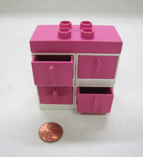 Lego Duplo White Cabinet w/ 4 Pink Drawers Dresser For Room Vintage House