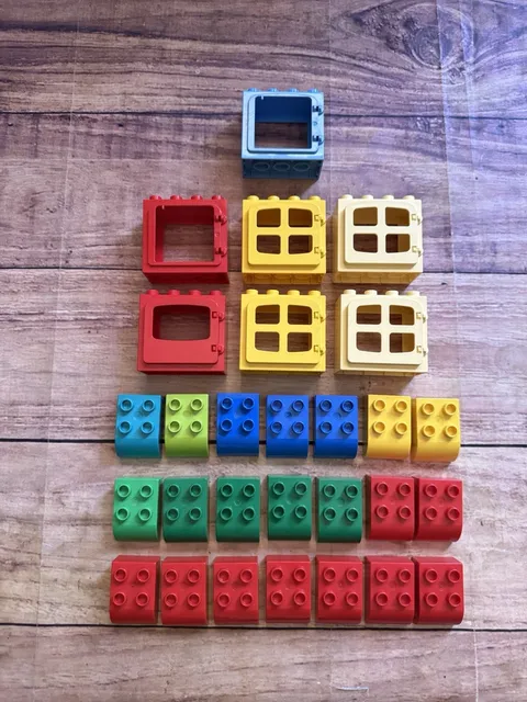 VTG Lego Duplo Lot Of 28 Windows 2X3 Slopes Multiple Colors Read Description