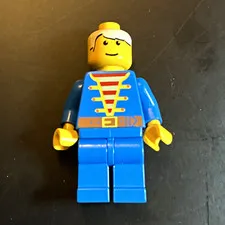 LEGO Minifigure Blue Uniform Red/White Striped Torso Yellow Head Gold Hands