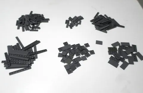 LEGO LOT OF OVER 195 DARK BLUISH GRAY SMOOTH TILES 1X3 1X4 1X6 1X8 2X2 2X3 2X4