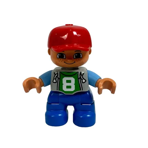 Duplo Child Boy Red Baseball Cap Hat Number 8 Shirt Figure Only LEGO