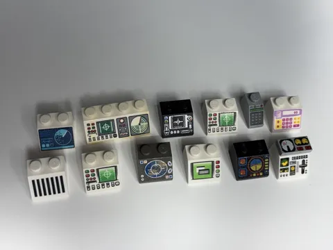 LEGO Lot of 12 Sloped Bricks printed pattern Control Panel Space Computer (#4)