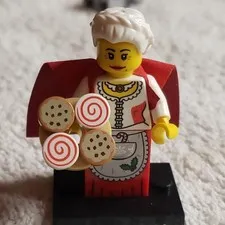 LEGO Mrs. Claus Minifigure w/ White Hair Red Cape & Cookie Tray
