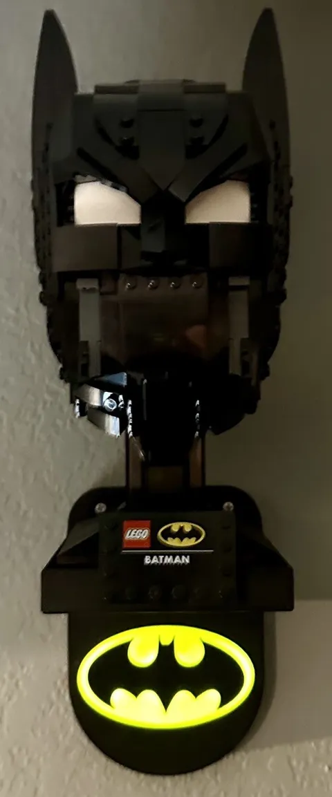 Wall Mount For Lego DC Batman Cowl 76182 With Light-up Bat Symbol.