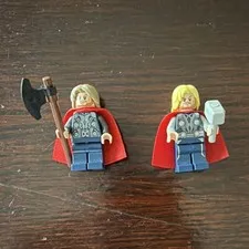 LEGO Thor Minifigure Lot of 2 w/ Red Capes, Hammer & Axe, Plastic