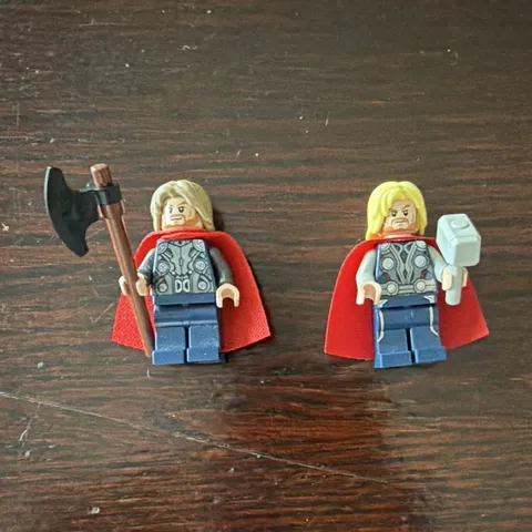 LEGO Thor Minifigure Lot of 2 w/ Red Capes, Hammer & Axe, Plastic