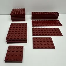 Lego Parts - Dark Red Plates - 2x12, 4x4, 4x6, 4x10, 4x12, 6x6 & 6x8 Lot Of 19