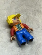 LEGO DUPLO MAN CONSTRUCTION WORKER YELLOW HEADSET & HARD HAT action figure
