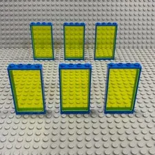 Lego Door Frames Blue 1x4x6 60596 + Trans-Neon Green Inserts (92589) : Pack of 6