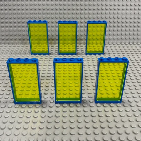 Lego Door Frames Blue 1x4x6 60596 + Trans-Neon Green Inserts (92589) : Pack of 6