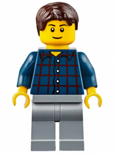 LEGO [No Color/Any Color] Plaid Button Shirt, Light Bluish Gray Legs, Dark Brown
