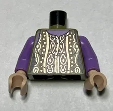 LEGO Minifig Torso Girl Phoebe Buffay Olive Purple Sleeves Gold Trim 18
