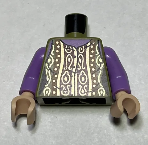 LEGO Minifig Torso Girl Phoebe Buffay Olive Purple Sleeves Gold Trim 18
