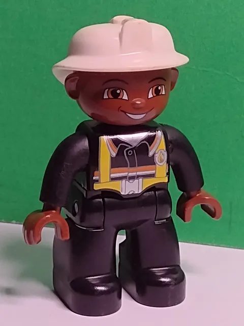 Lego Duplo African American Firefighter Black Suit White Hat Replacement Figure