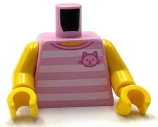 Lego New Minifig Bright Pink Torso T-Shirt w/ 4 White Horizontal Stripes Front