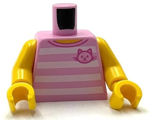 Lego New Minifig Bright Pink Torso T-Shirt w/ 4 White Horizontal Stripes Front
