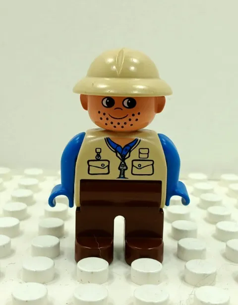 Lego Duplo Figure Explorer beige pith helmet blue arms beige/dk brown vintage