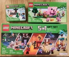 3 Lego Minecraft Steve Taiga 21583 Baby Pig House 21268 World Explorer Set 66805
