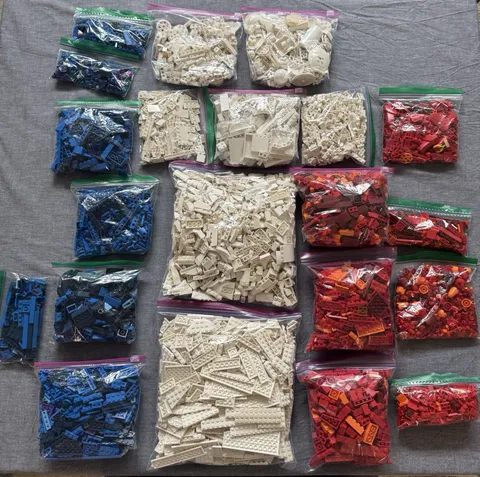 LEGO Bulk Lot 12.5 lbs Red White Blue Sorted Plates Bricks Technic SNOT Slopes