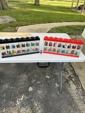 LEGO Minifigures Display Case Lot 2 Brick Cases Red/Black w Batman Spidey