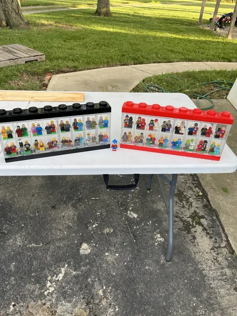 LEGO Minifigures Display Case Lot 2 Brick Cases Red/Black w Batman Spidey