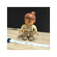 LEGO Duplo Zoo Keeper Female Figure Tan Uniform Brown Ponytail 523H3