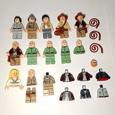 LEGO Indiana Jones Minifigure Lot w/ Whips & Lots Of Incomplete Minifig Parts!